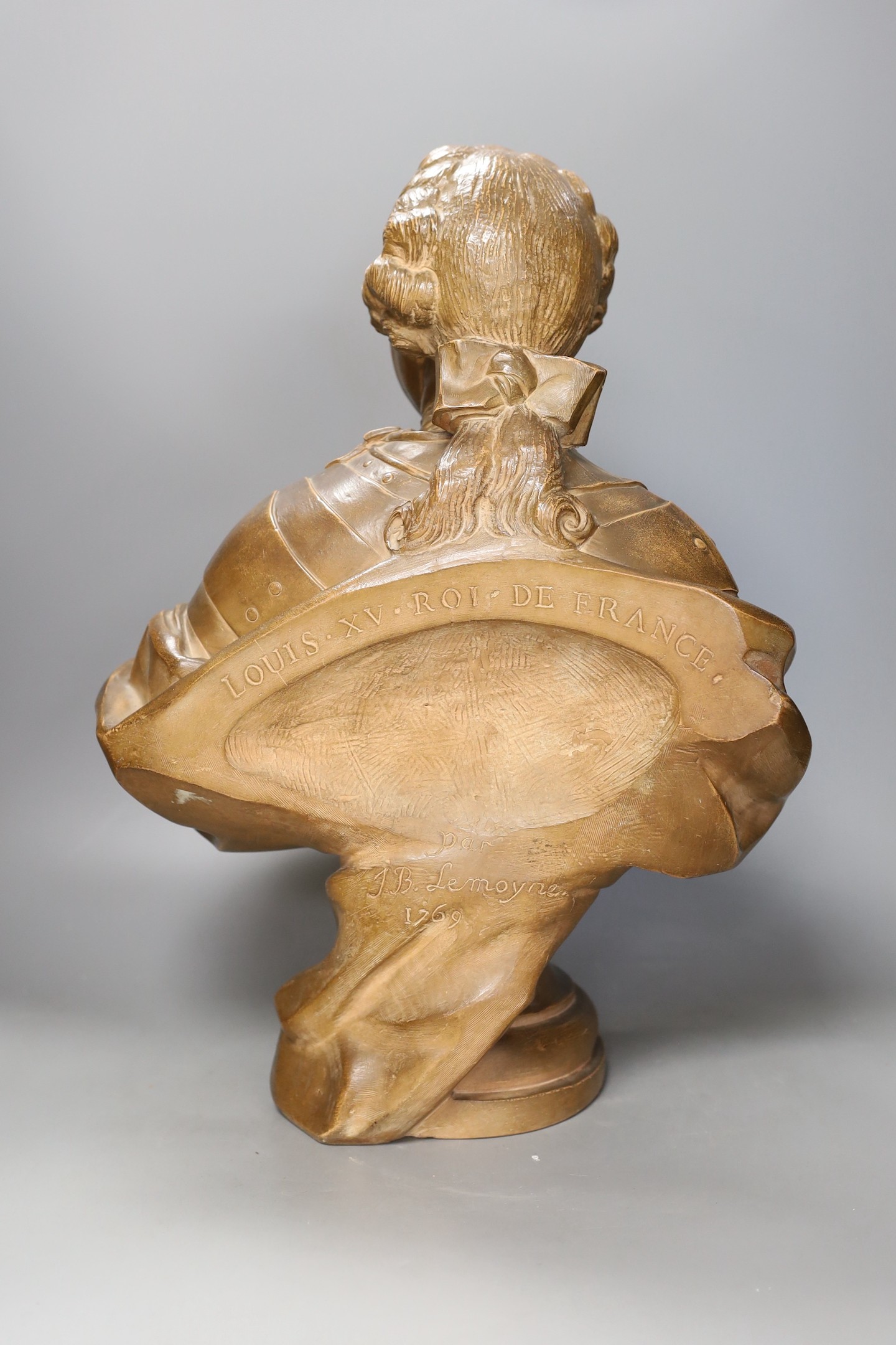After Jean Baptiste Lemoyne (French, 1704-1778) - A terracotta bust of Louis XV (19th century) - 46cm tall
